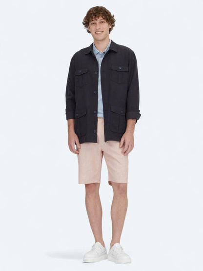 Lacivert Oversize Fit Uzun Dokuma Pamuk Karışımlı Overshırt
