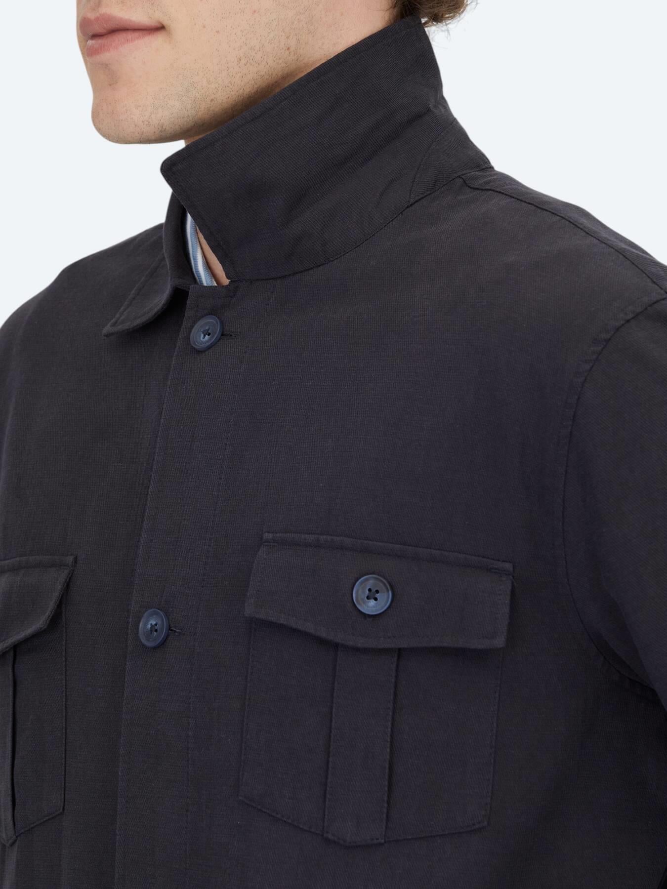 Lacivert Oversize Fit Uzun Dokuma Pamuk Karışımlı Overshırt