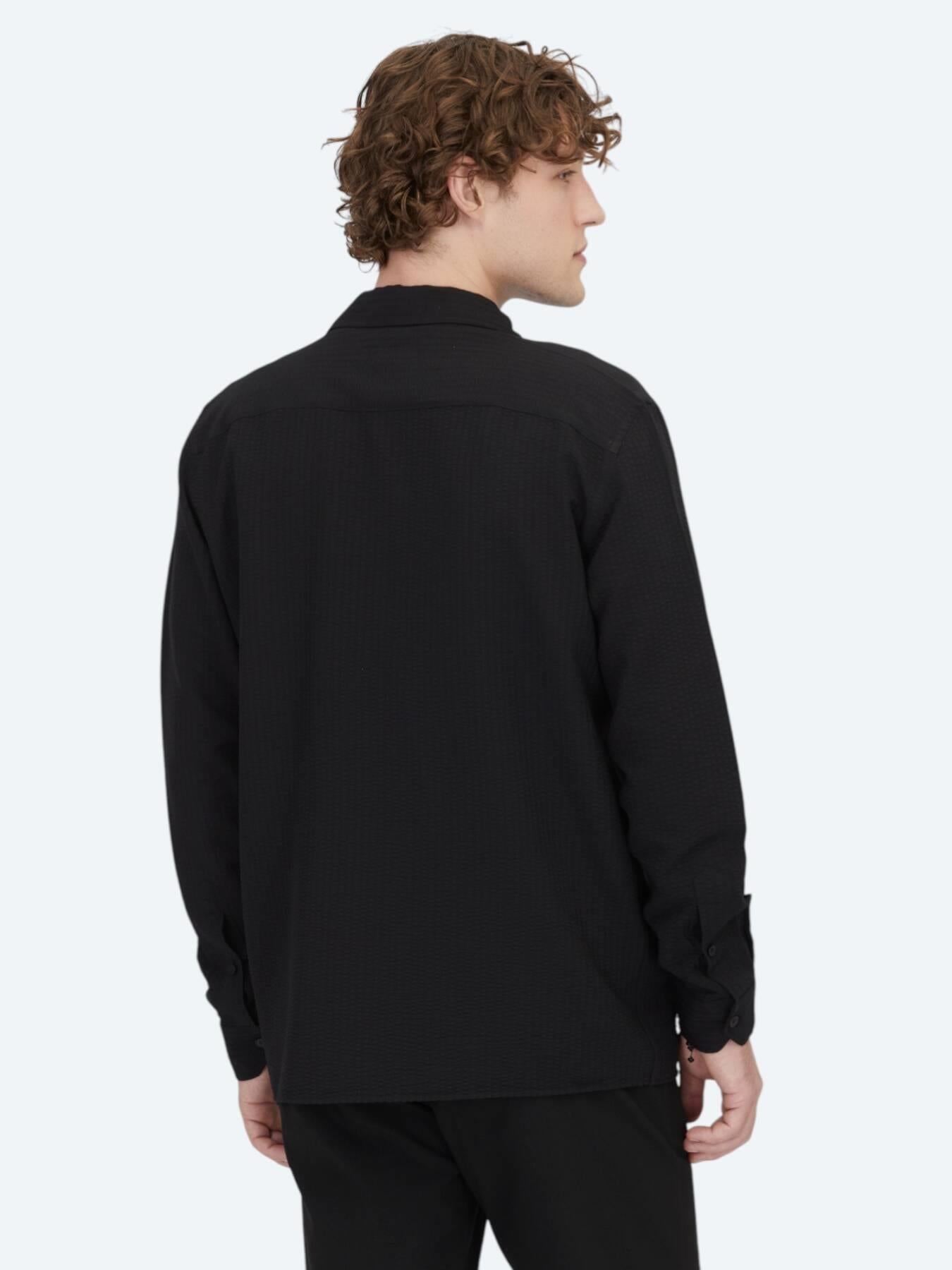 Siyah Regular Fit Dokuma Overshırt