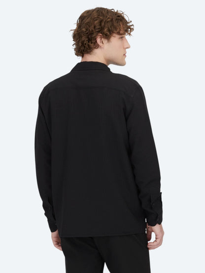Siyah Regular Fit Dokuma Overshırt