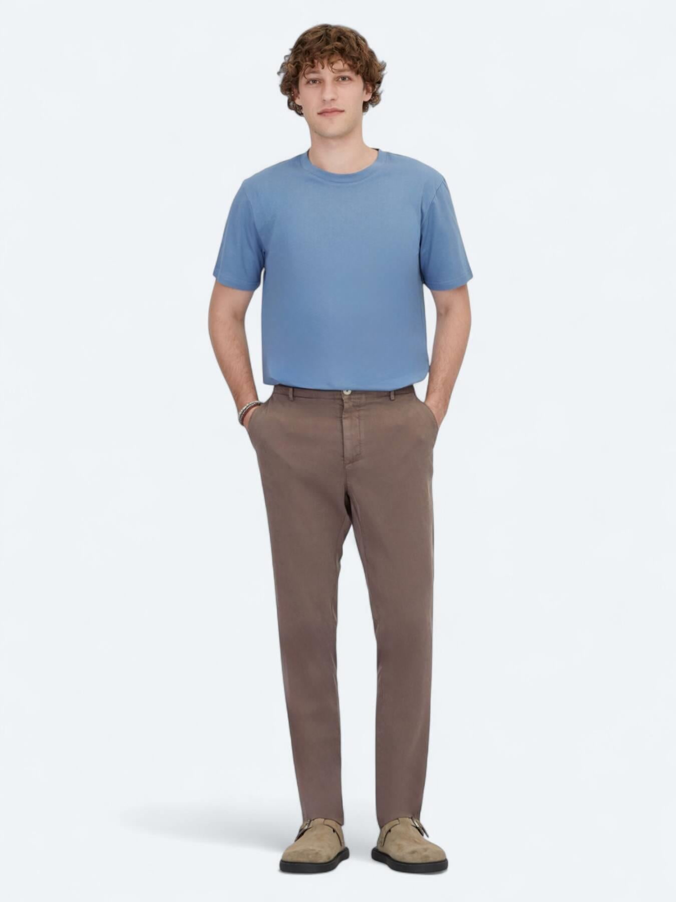 Indigo Bisiklet Yaka %100 Pamuk T-shirt