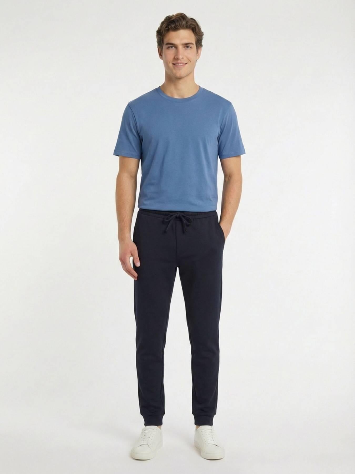 Indigo Bisiklet Yaka %100 Pamuk T-shirt