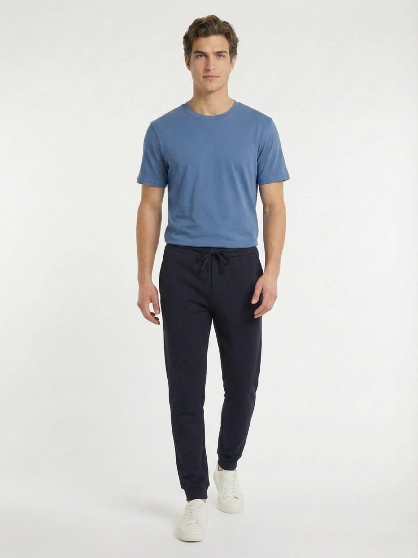 Indigo Bisiklet Yaka %100 Pamuk T-shirt