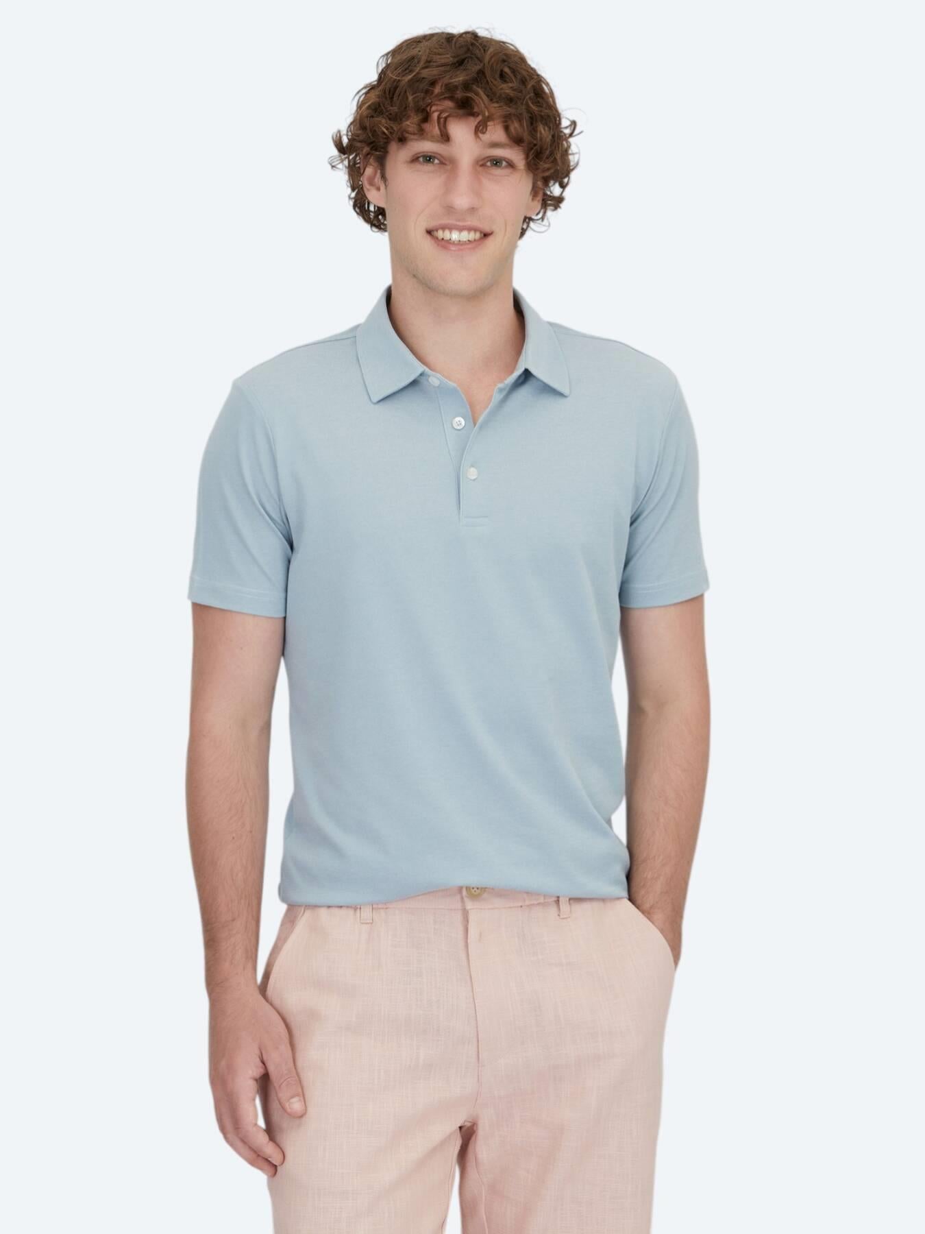 Açık Mavi Polo Yaka Pamuk Karışımlı T-shirt