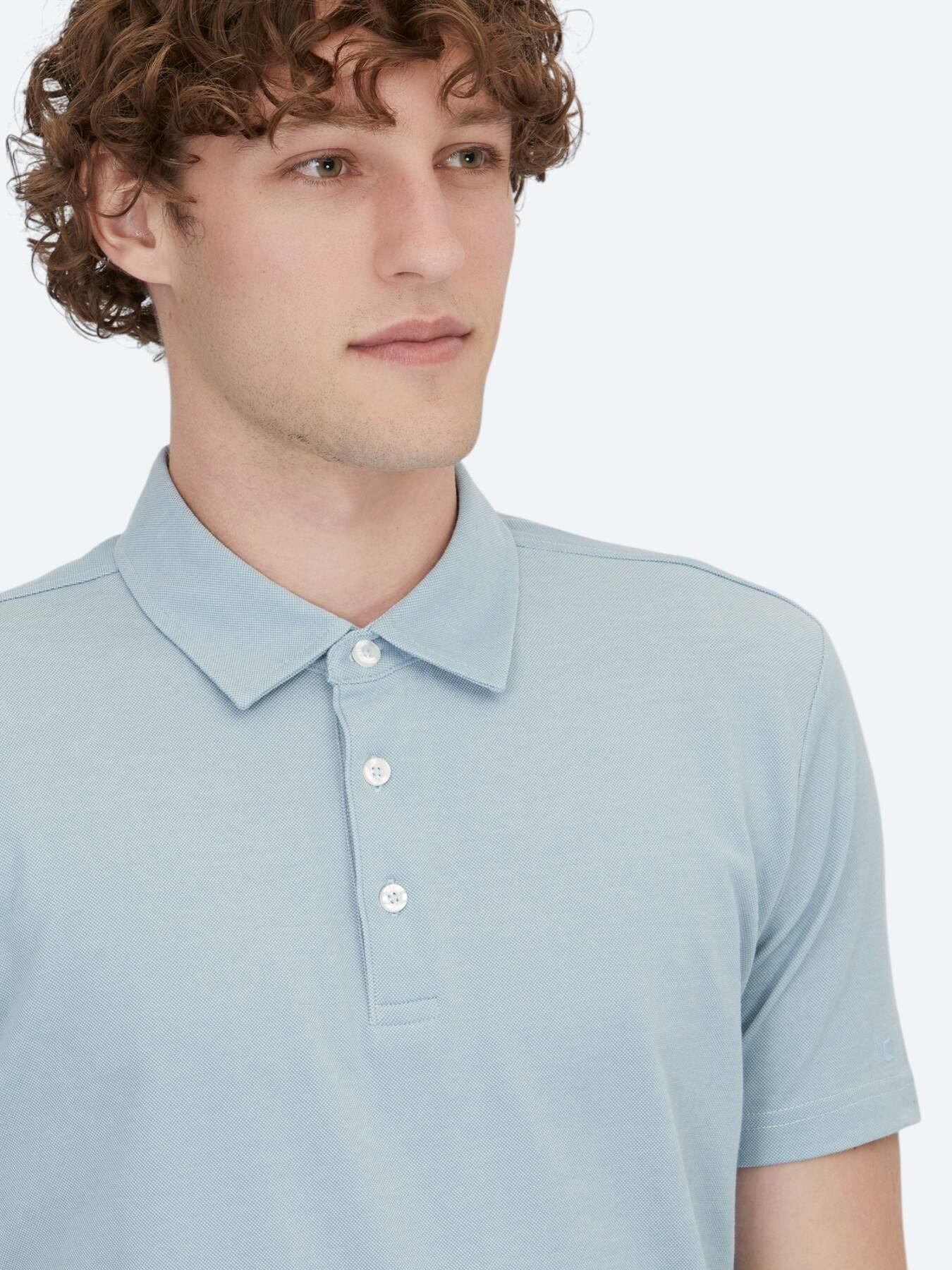 Açık Mavi Polo Yaka Pamuk Karışımlı T-shirt