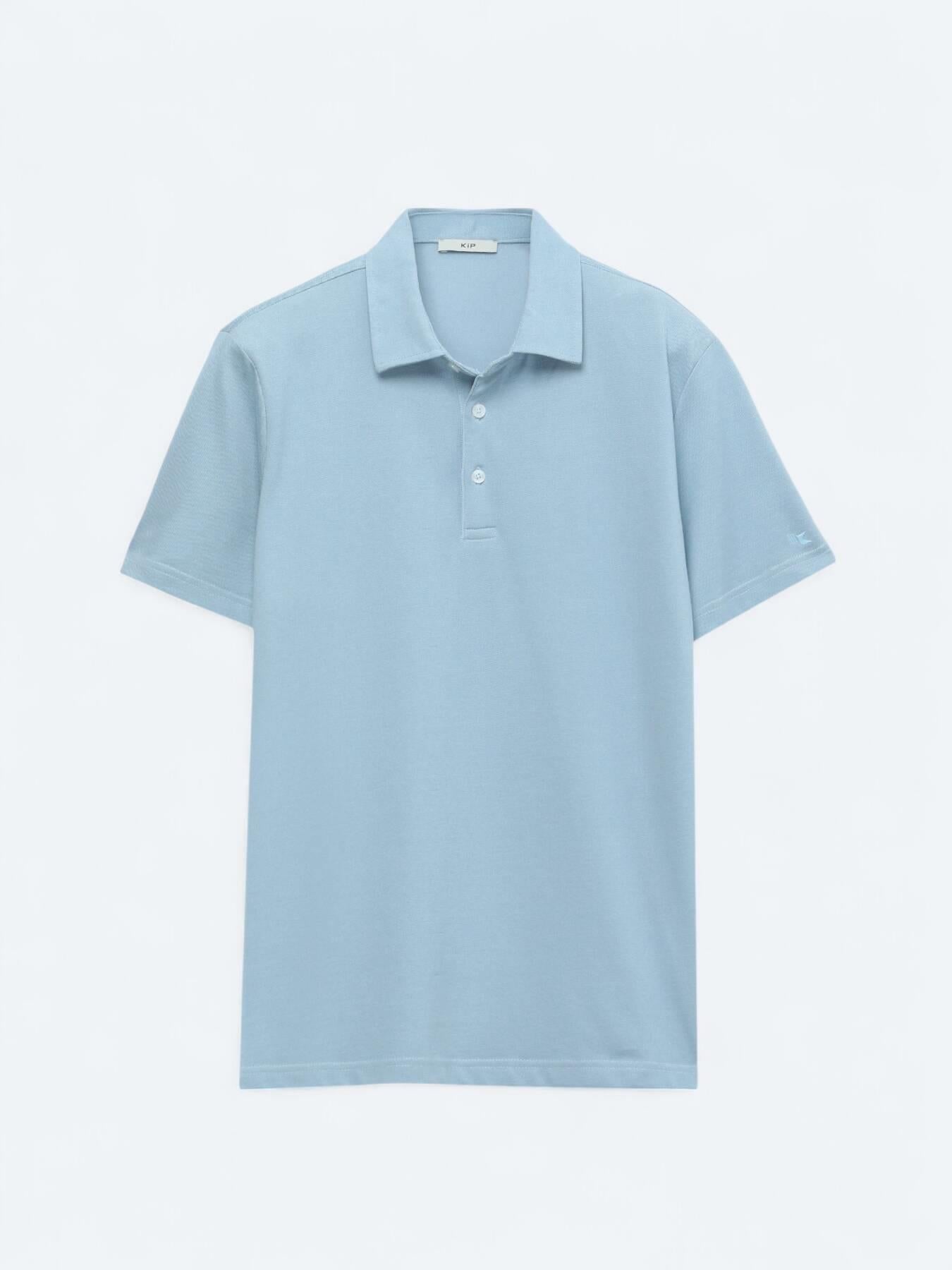 Açık Mavi Polo Yaka Pamuk Karışımlı T-shirt