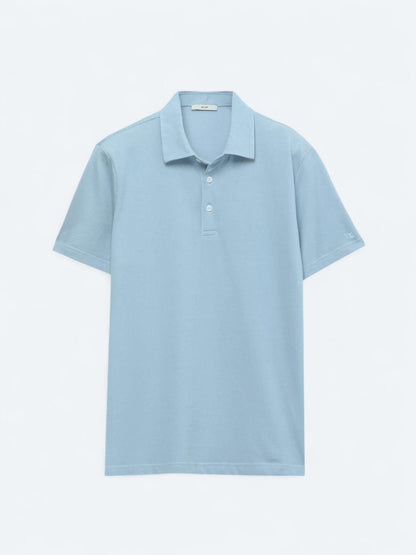 Açık Mavi Polo Yaka Pamuk Karışımlı T-shirt