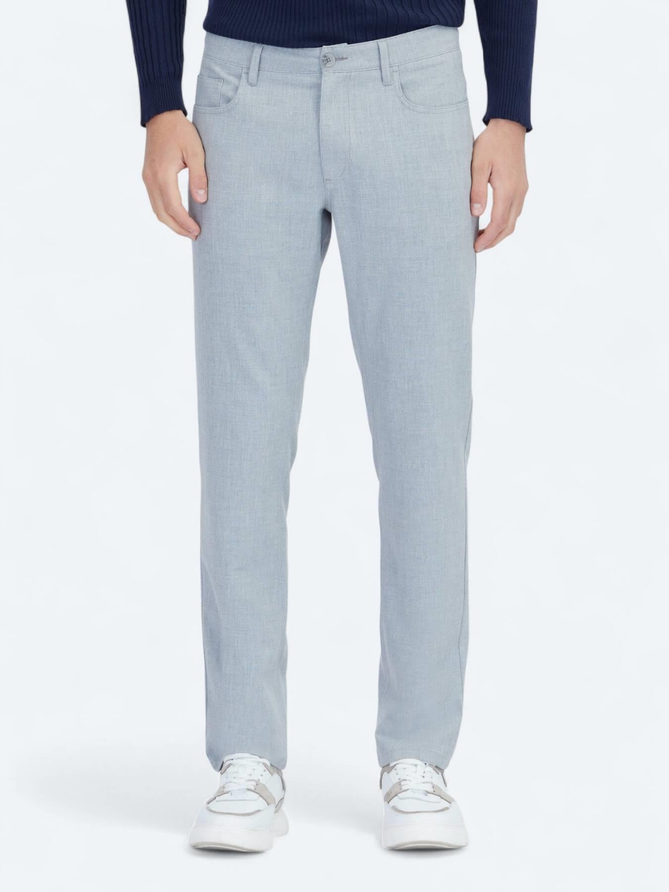 Gri Dokuma Slim Fit Casual Pantolon