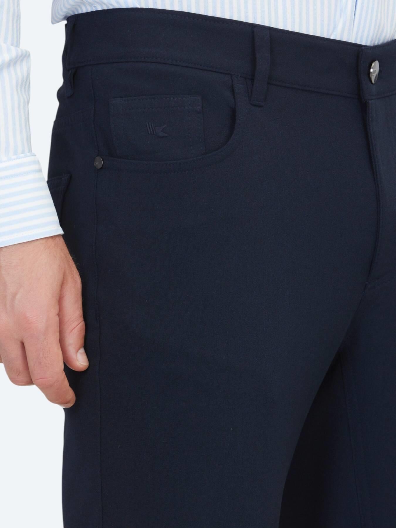 Lacivert Dokuma Slim Fit Casual Pantolon