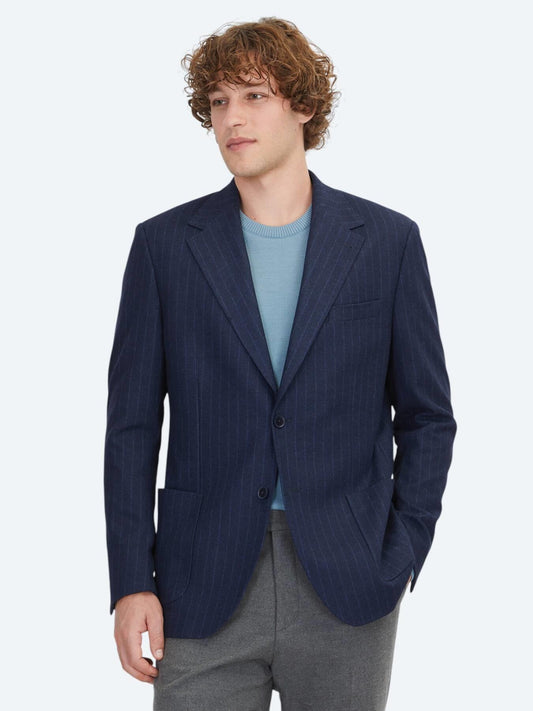 Lacivert Çizgili Comfort Fit Örme Ceket