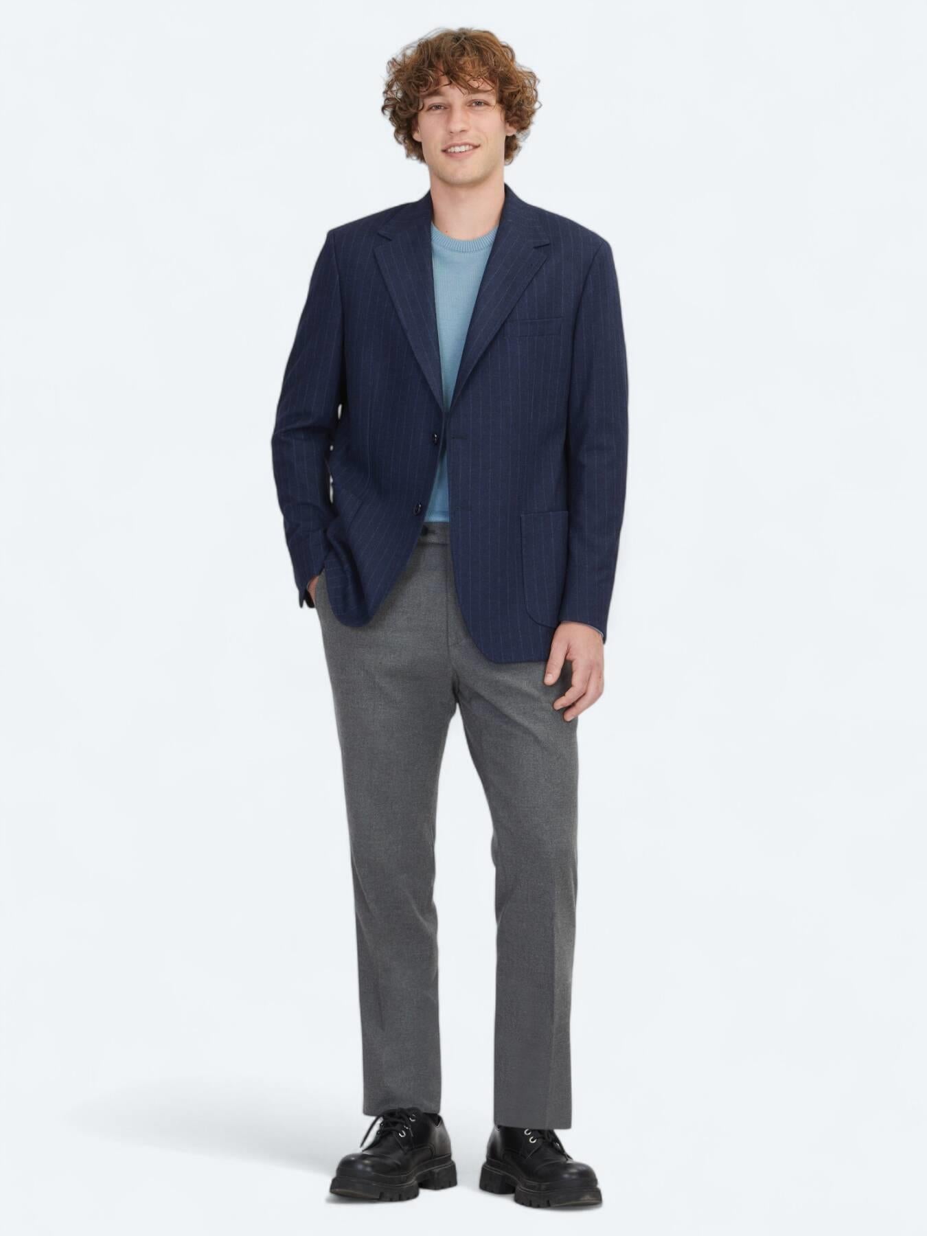 Lacivert Çizgili Comfort Fit Örme Ceket
