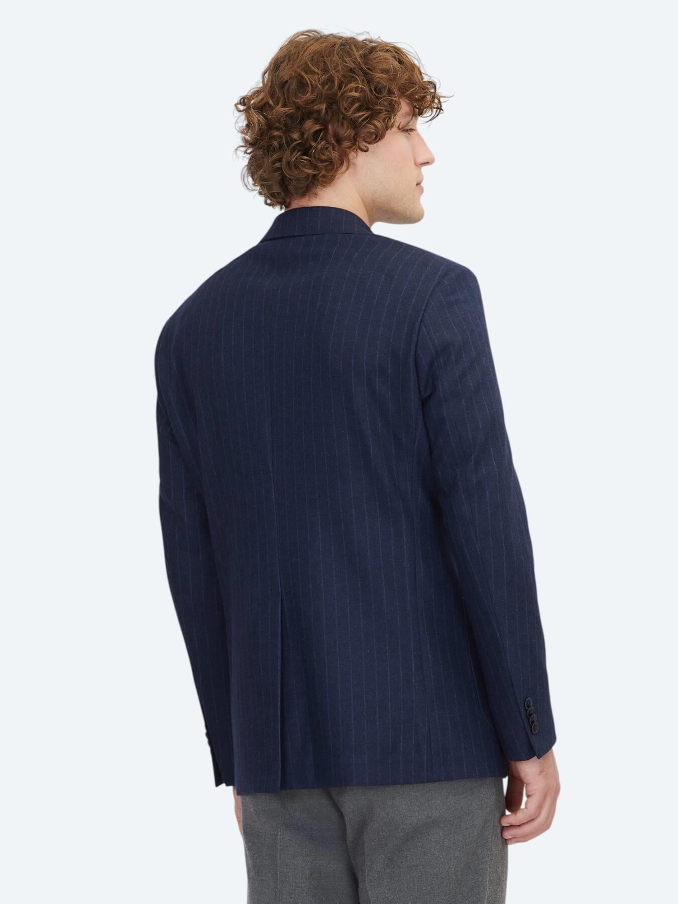 Lacivert Çizgili Comfort Fit Örme Ceket