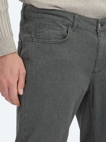 Haki Dokuma Regular Fit Casual Pamuk Karışımlı Pantolon