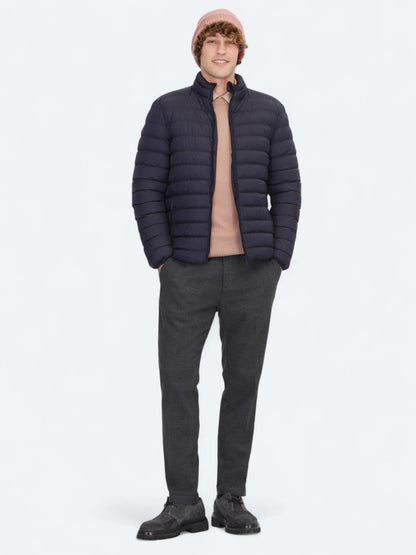 Lacivert Regular Fit Dik Yaka Casual Dokuma Mont