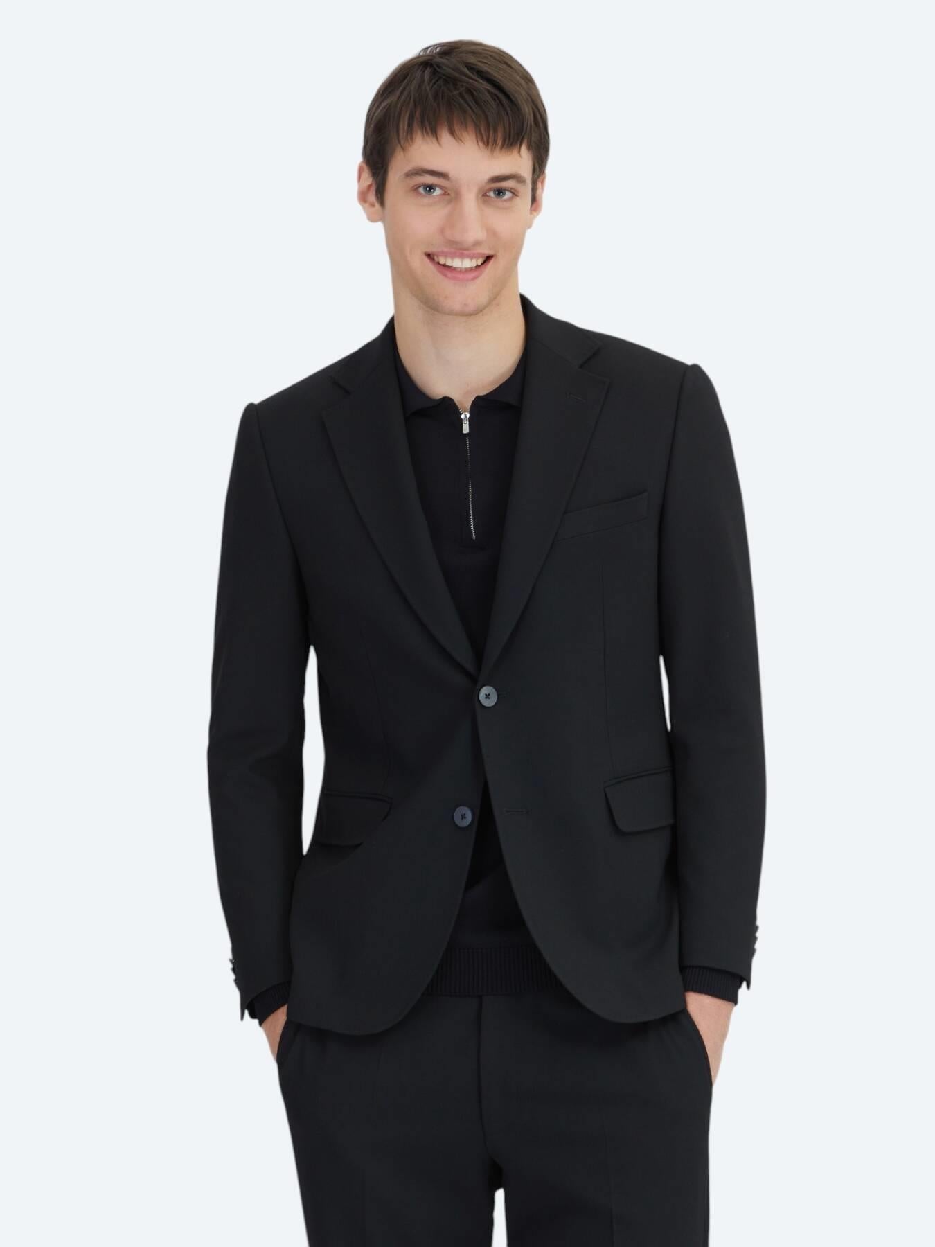 Siyah Çizgili Modern Fit Takım Elbise