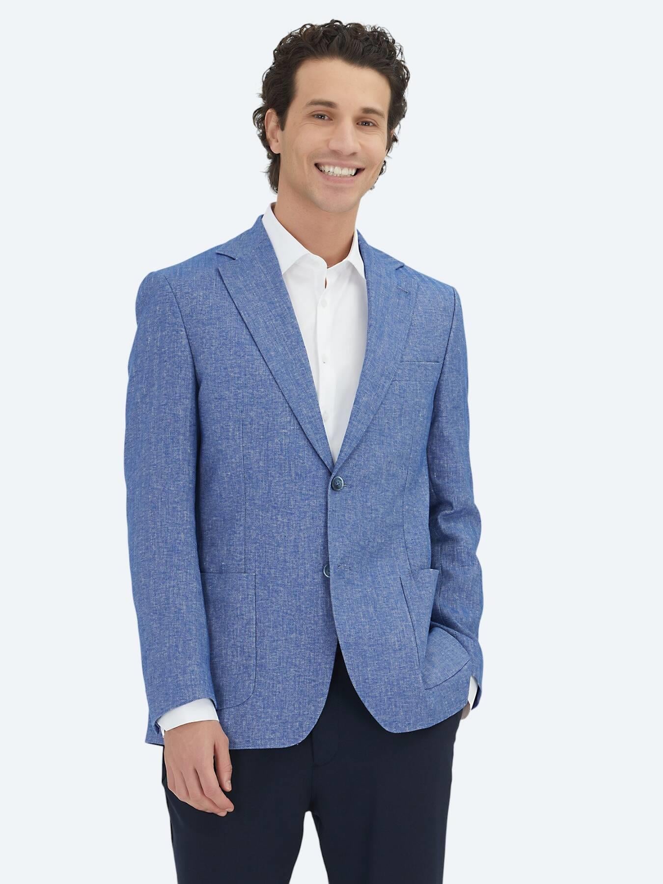 Mavi Çizgili Modern Fit Pamuk Karışımlı Ceket