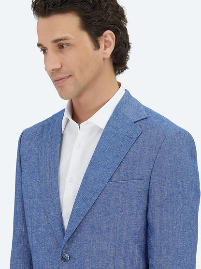 Mavi Çizgili Modern Fit Pamuk Karışımlı Ceket