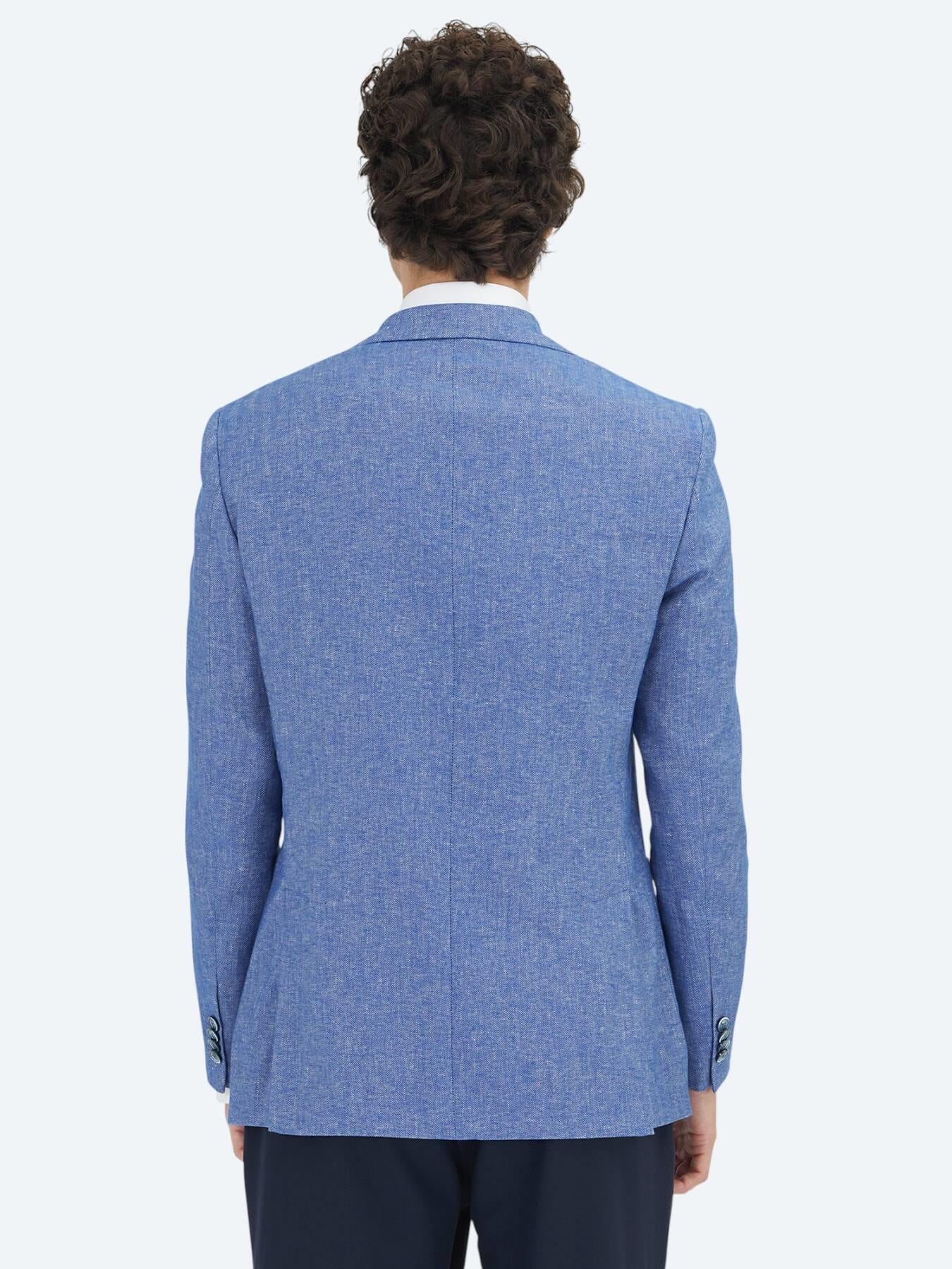 Mavi Çizgili Modern Fit Pamuk Karışımlı Ceket