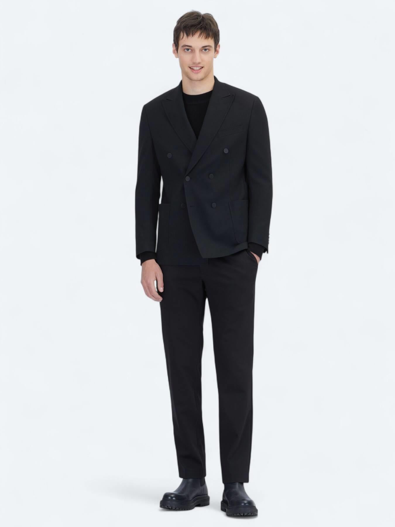 Siyah Çizgili Comfort Fit Ceket