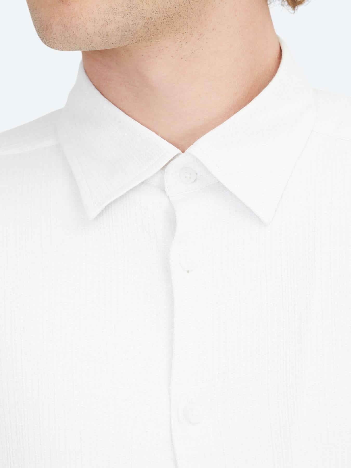 Beyaz Regular Fit Uzun Dokuma Casual Pamuk Karışımlı Gömlek