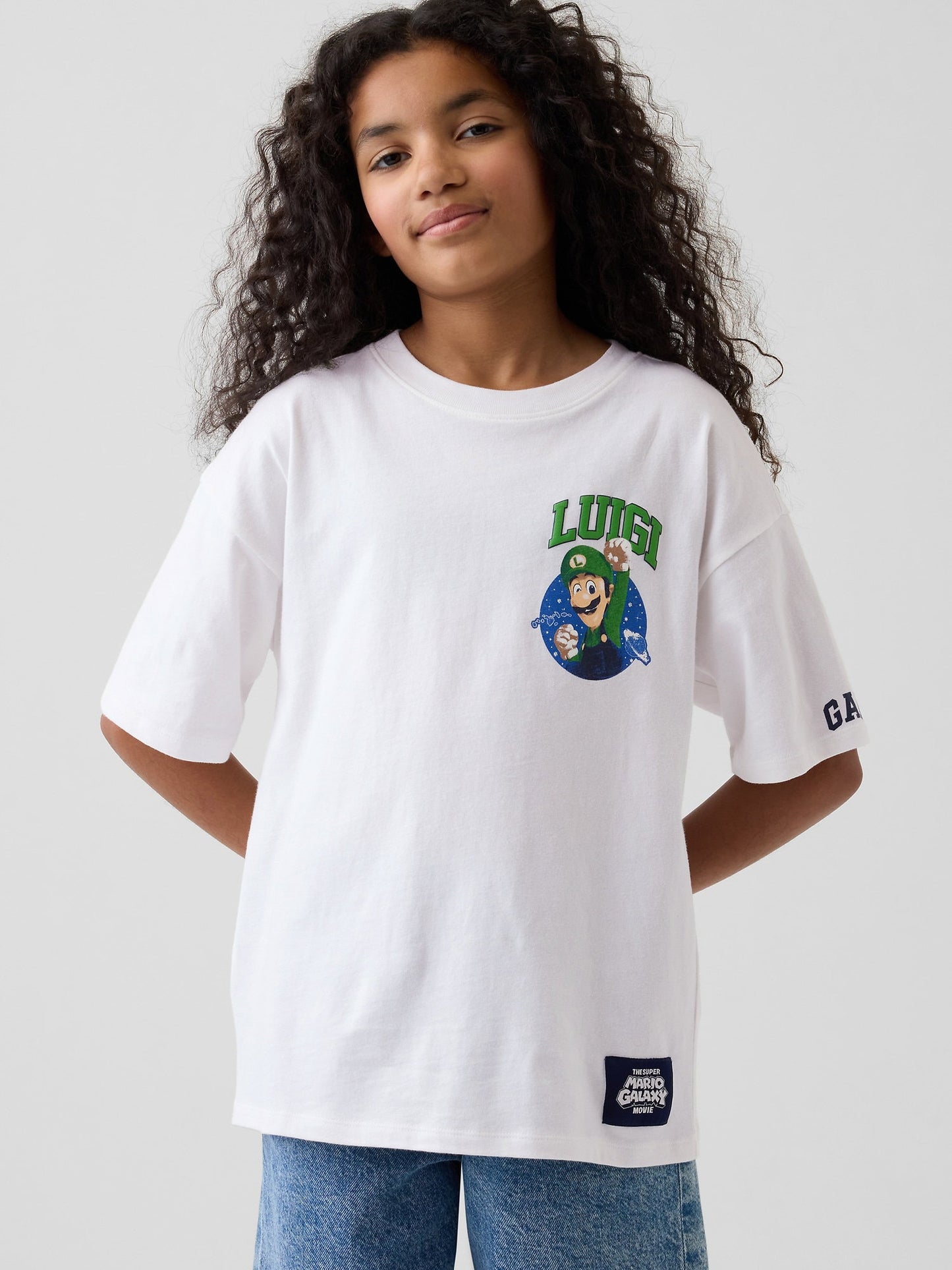 Beyaz Süper Mario Relaxed Grafik Baskılı T-shirt
