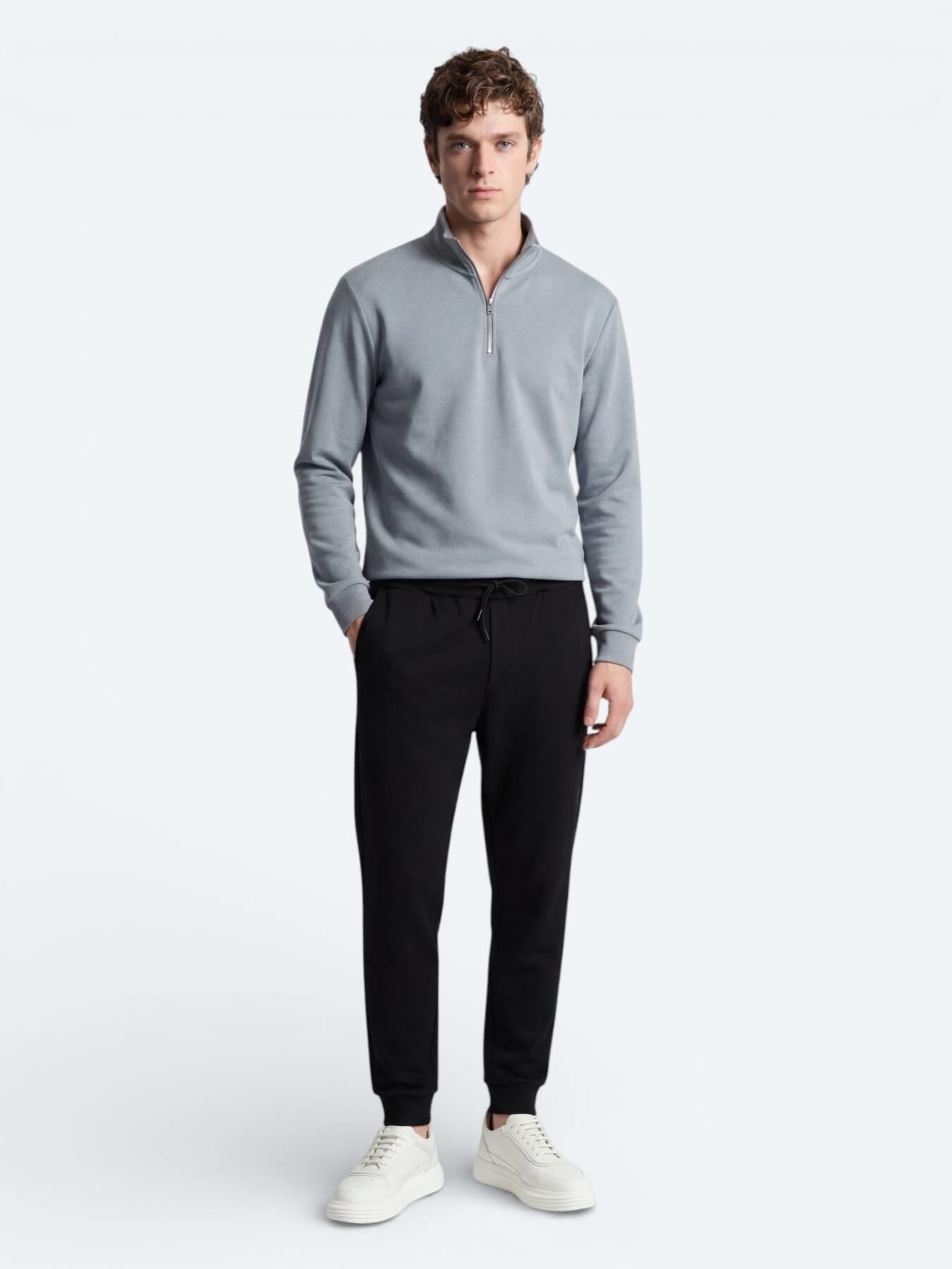 Gri Dik Yaka Düz Sweatshırt