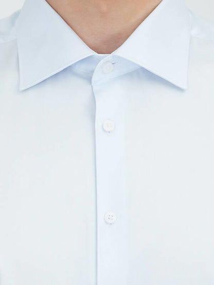 Koyu Mavi Düz Slim Fit Uzun Dokuma Klasik %100 Pamuk Gömlek