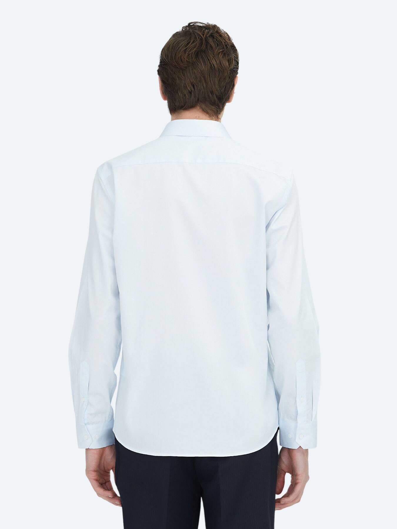 Koyu Mavi Düz Slim Fit Uzun Dokuma Klasik %100 Pamuk Gömlek