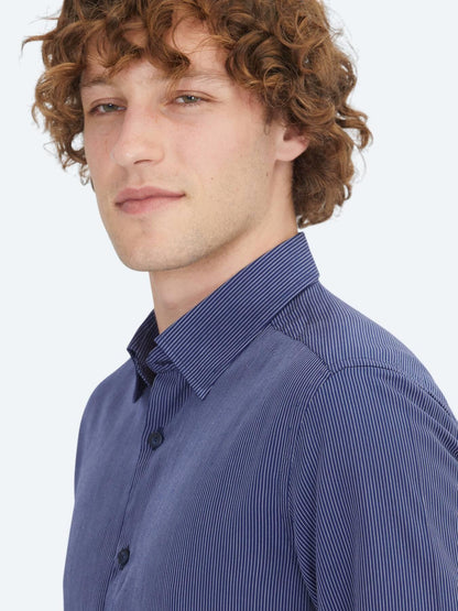 Lacivert Çizgili Regular Fit Uzun Dokuma Casual Gömlek