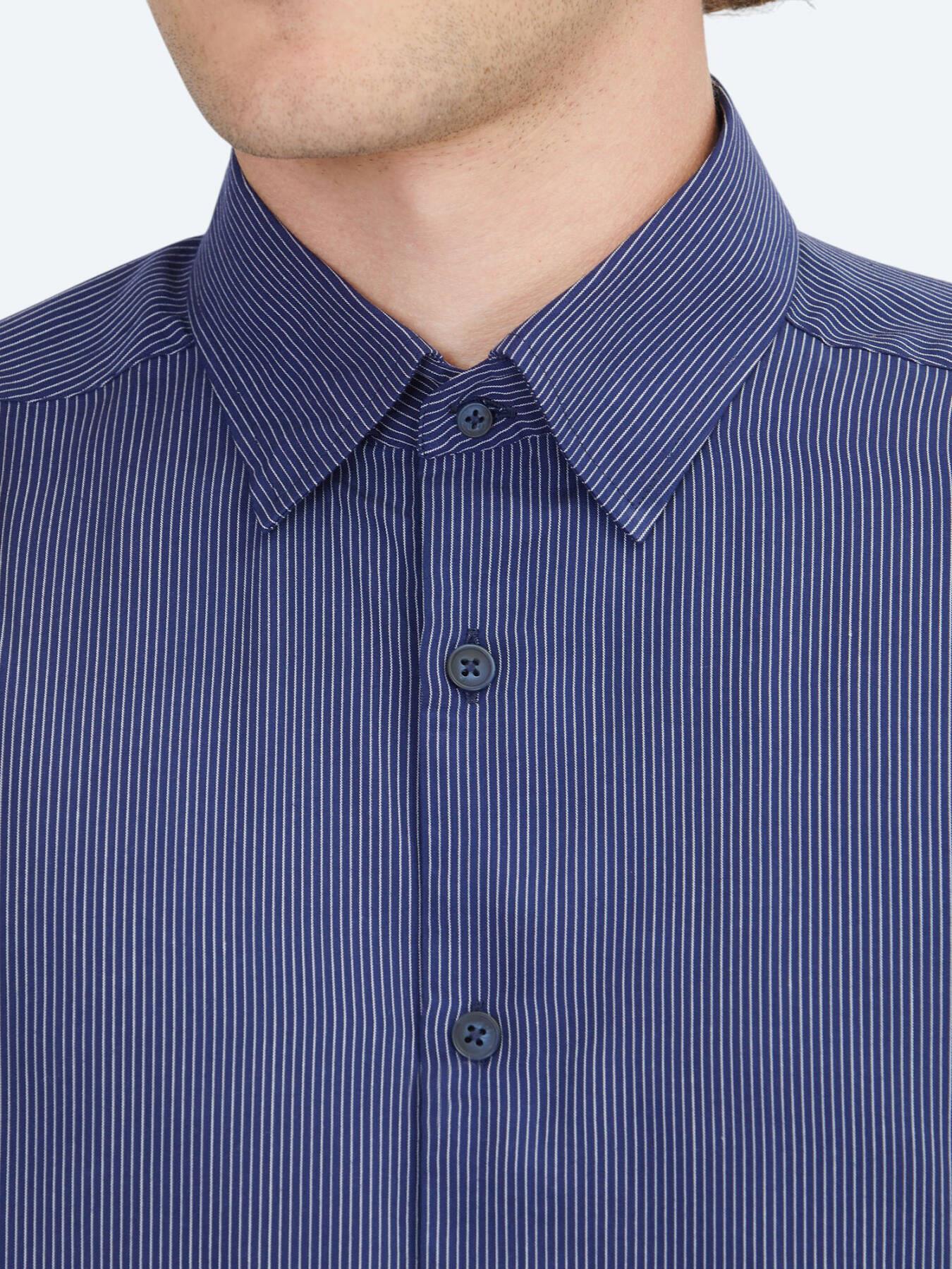 Lacivert Çizgili Regular Fit Uzun Dokuma Casual Gömlek