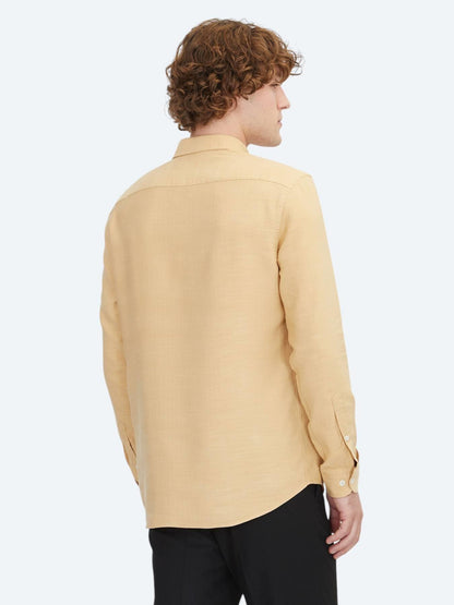 Safran Çizgili Regular Fit Uzun Dokuma Casual Gömlek