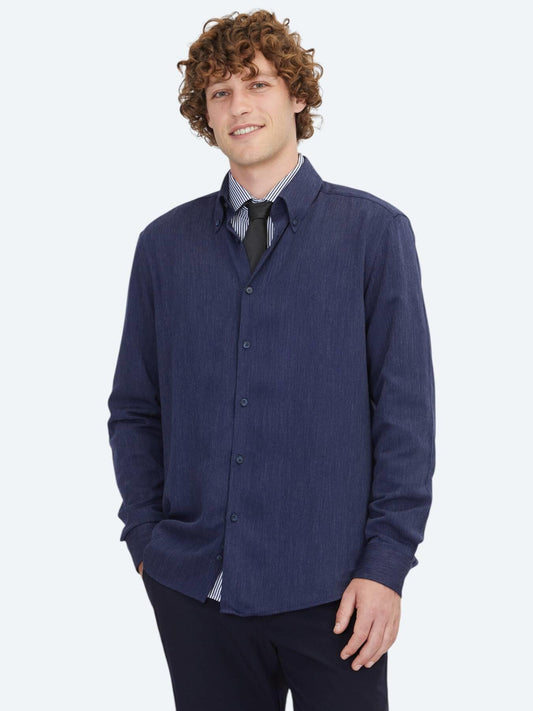 Lacivert Regular Fit Uzun Dokuma Casual Gömlek