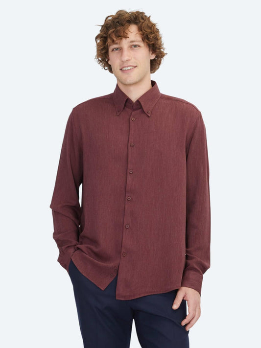 Bordo Regular Fit Uzun Dokuma Casual Gömlek