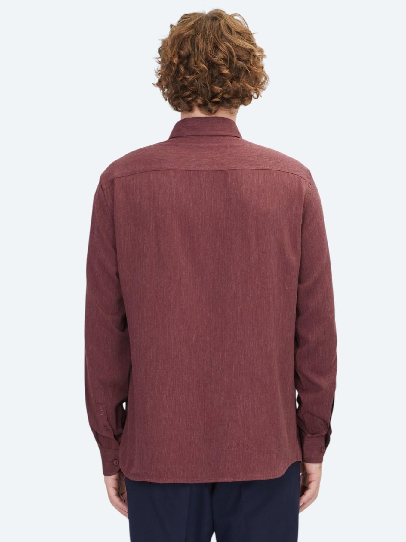 Bordo Regular Fit Uzun Dokuma Casual Gömlek