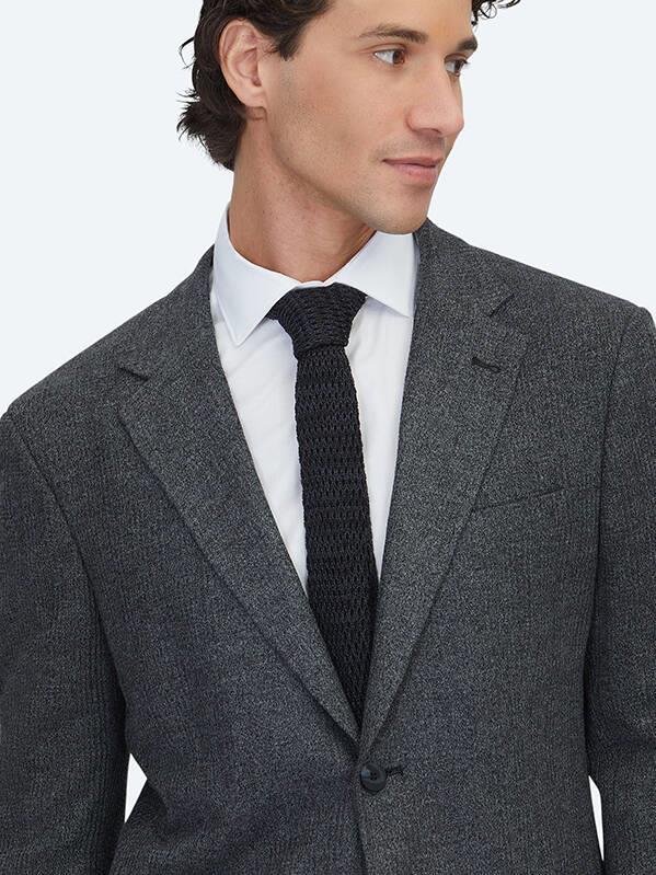 Siyah Kareli Modern Fit Pamuk Karışımlı Örme Ceket