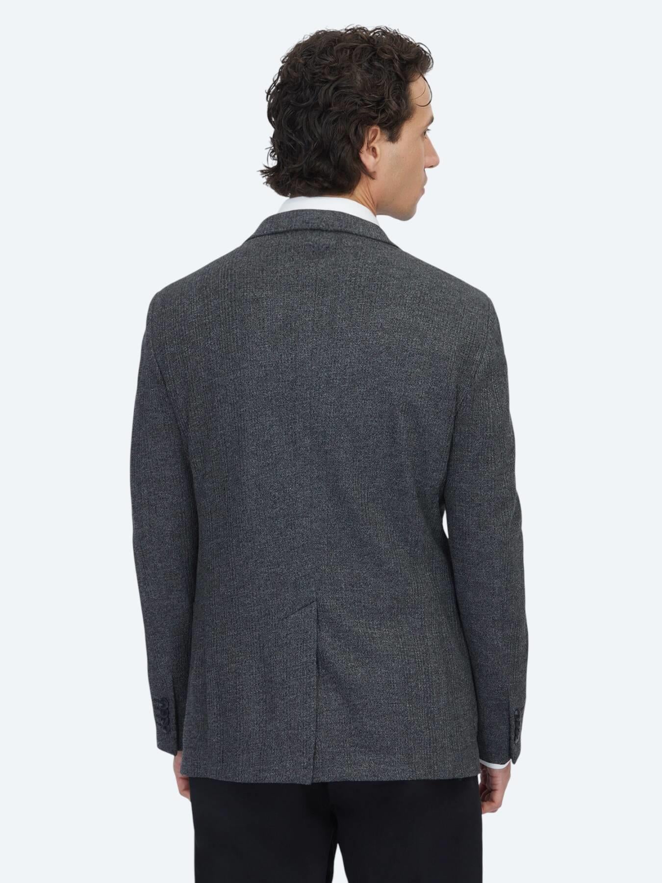 Siyah Kareli Modern Fit Pamuk Karışımlı Örme Ceket