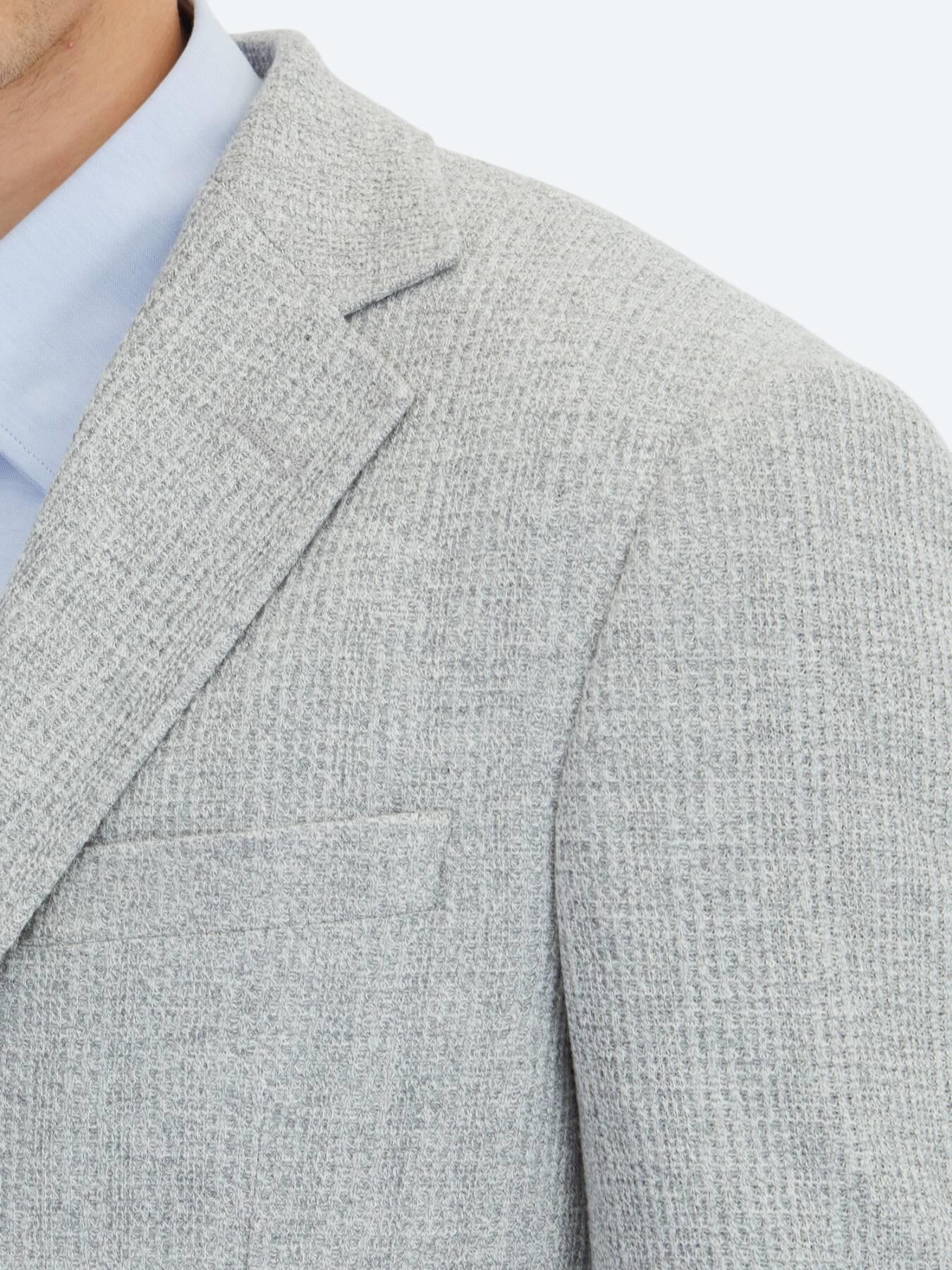 Gri Kareli Modern Fit Pamuk Karışımlı Örme Ceket