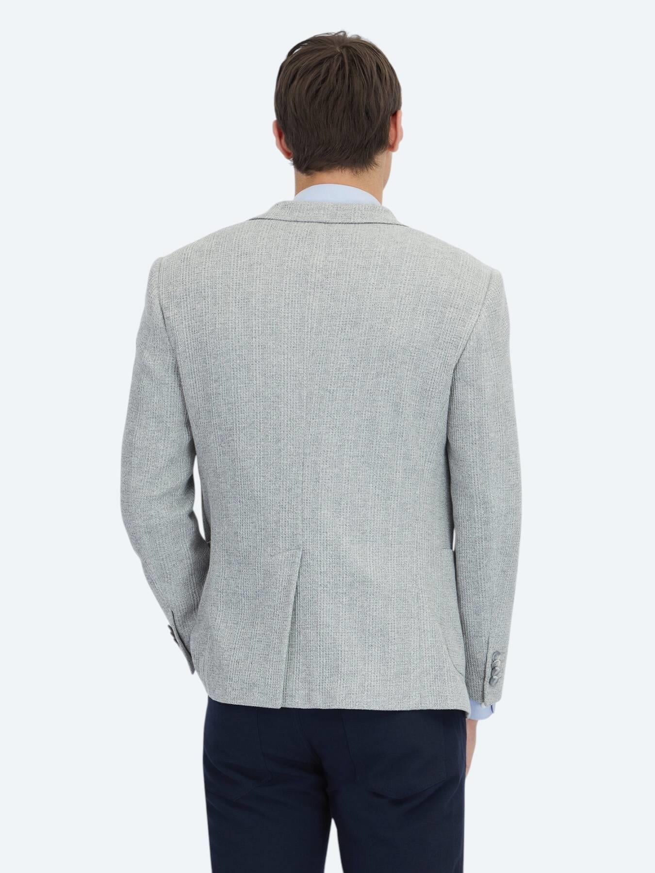 Gri Kareli Modern Fit Pamuk Karışımlı Örme Ceket