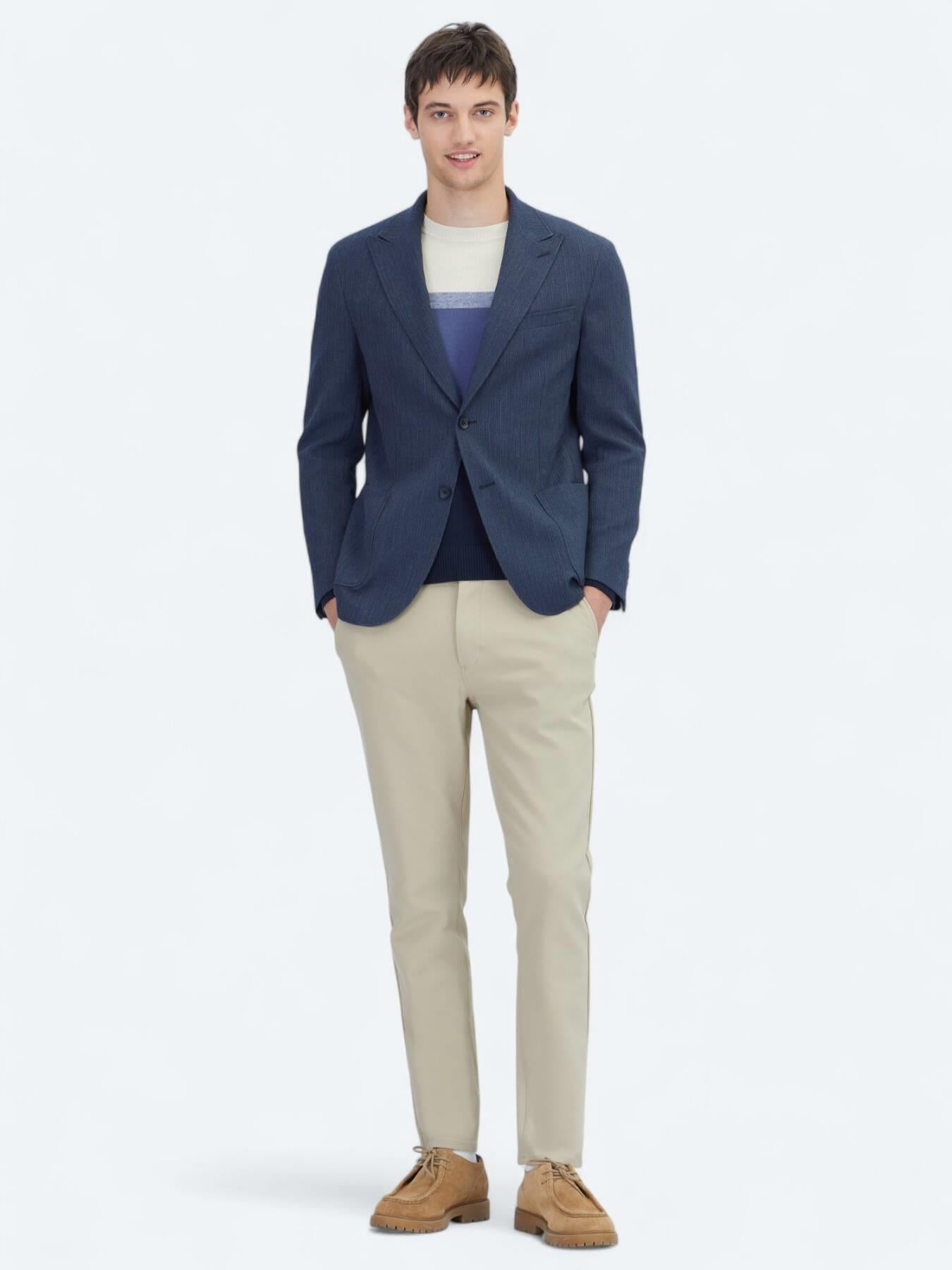 Koyu Lacivert Çizgili Modern Fit Ceket