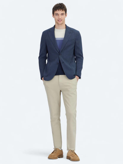 Koyu Lacivert Çizgili Modern Fit Ceket