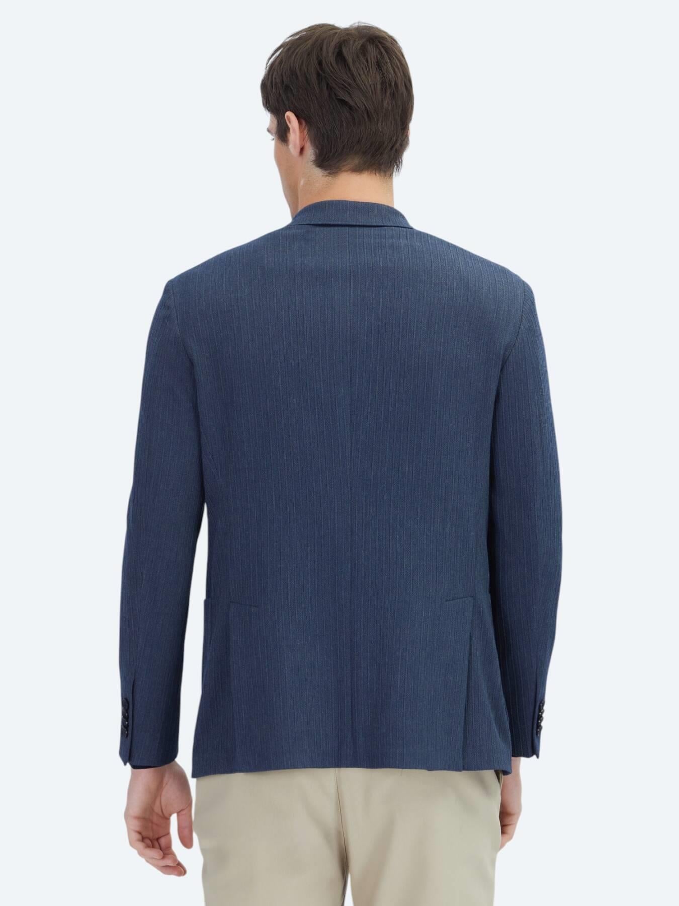 Koyu Lacivert Çizgili Modern Fit Ceket