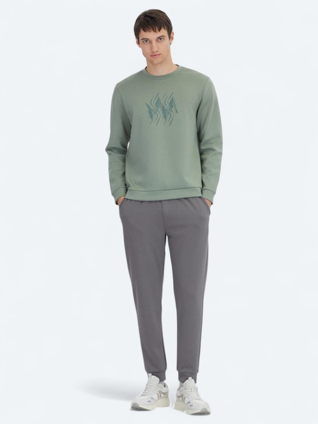 Mint Bisiklet Yaka Desenli Sweatshırt