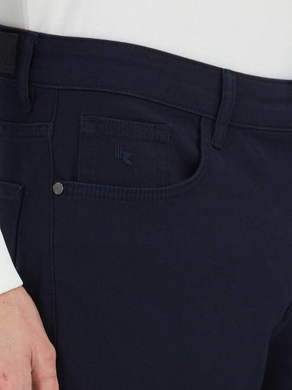 Lacivert Düz Dokuma Slim Fit Casual Pamuk Karışımlı Pantolon