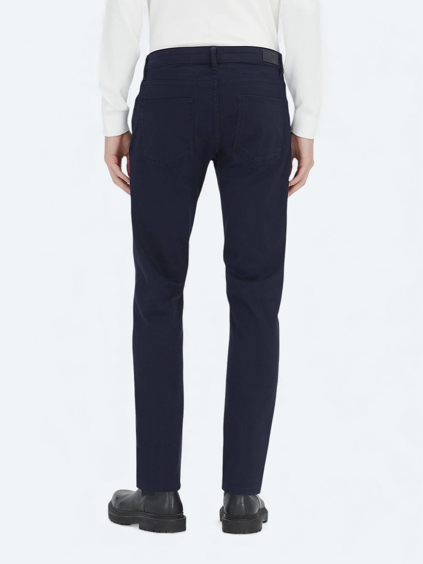 Lacivert Düz Dokuma Slim Fit Casual Pamuk Karışımlı Pantolon