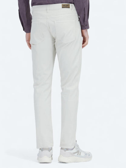 Ekru Düz Dokuma Slim Fit Casual Pamuk Karışımlı Pantolon