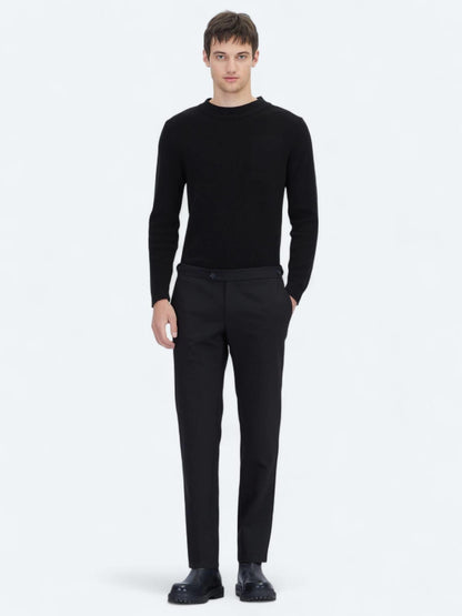 Siyah Dokuma Regular Fit Smart Casual Pamuk Karışımlı Pantolon