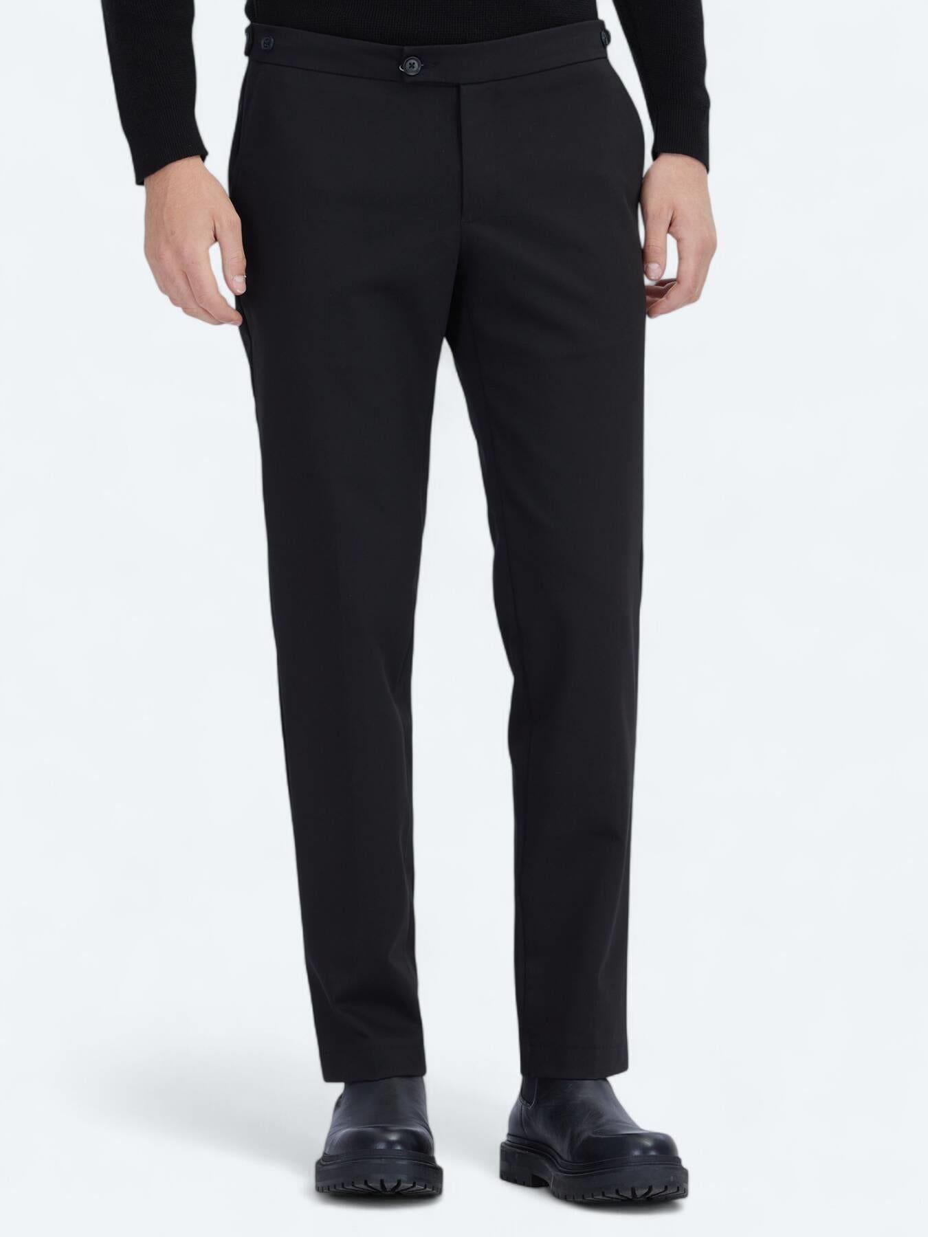 Siyah Dokuma Regular Fit Smart Casual Pamuk Karışımlı Pantolon