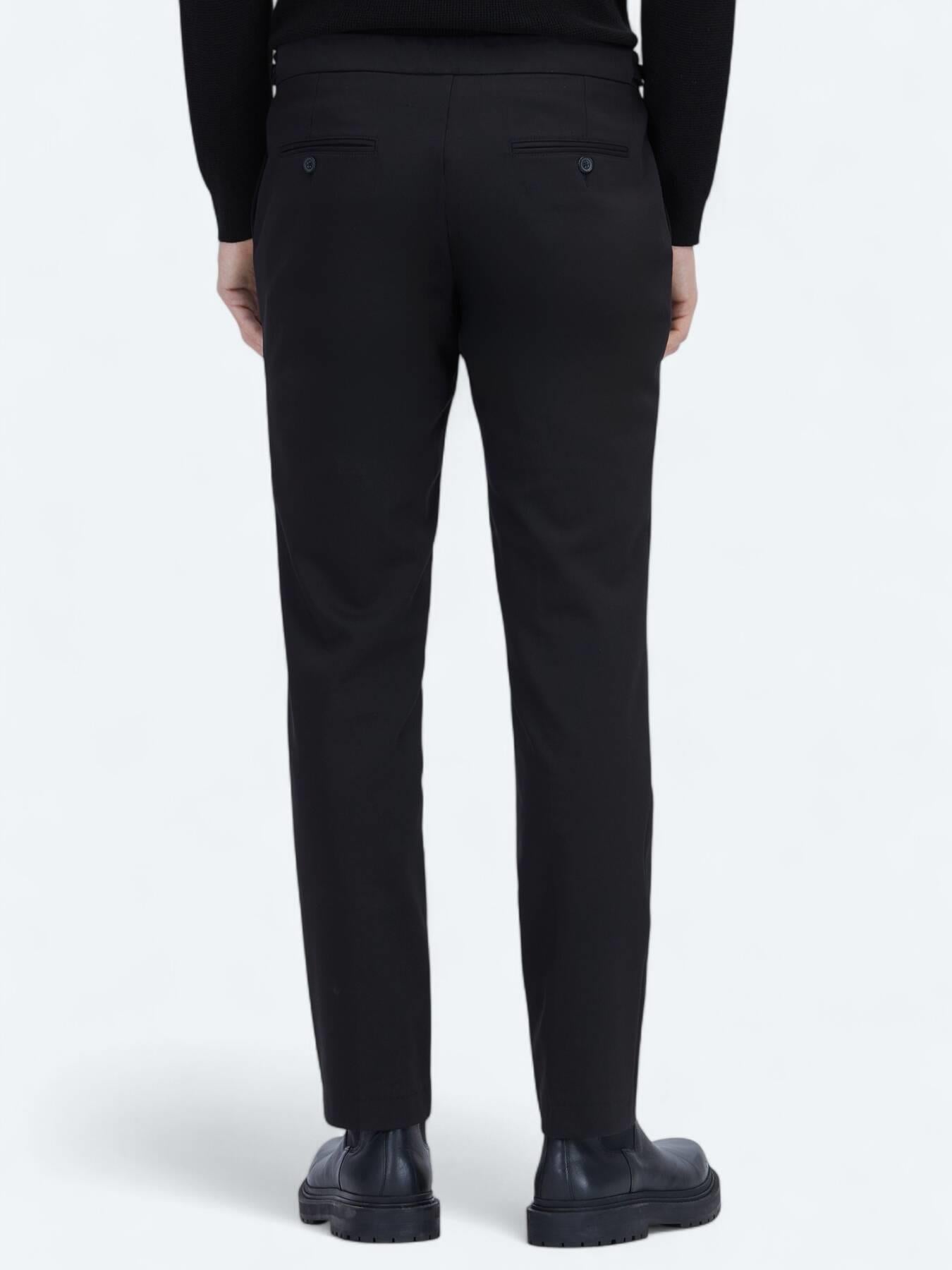 Siyah Dokuma Regular Fit Smart Casual Pamuk Karışımlı Pantolon