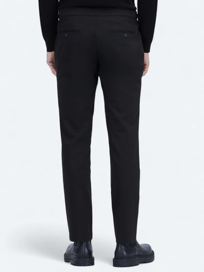Siyah Dokuma Regular Fit Smart Casual Pamuk Karışımlı Pantolon
