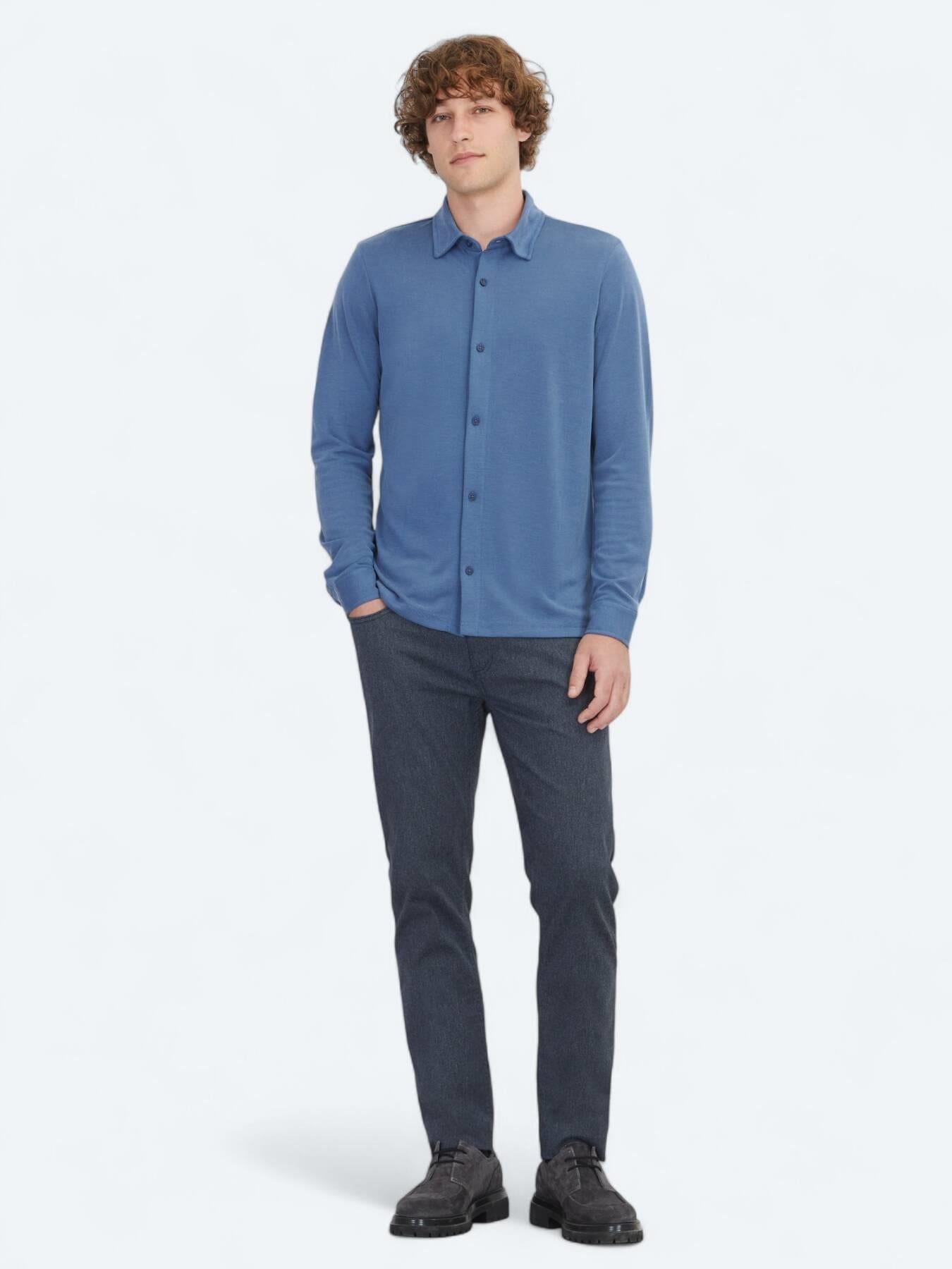 Mavi Düz Regular Fit Uzun Casual Gömlek